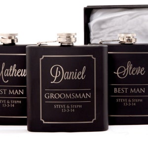 6oz Black Hip Flask Gift Set Engraved Stainless Groomsman Gift Bridal Party Gift Best Man Gift Bild 3