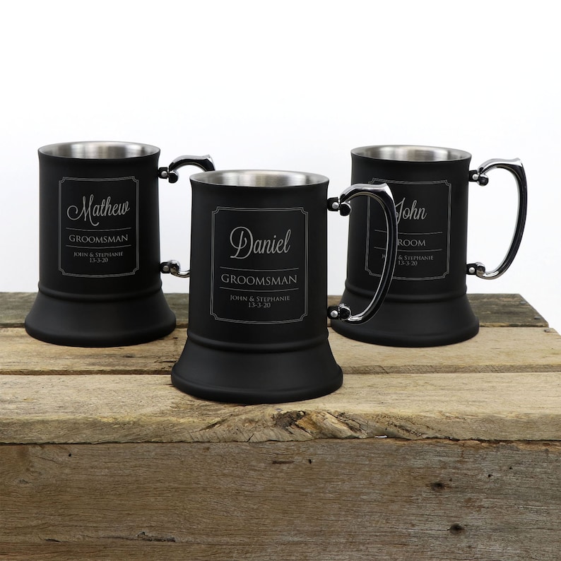Matte Black Beer Mug Engraved Stainless Steel Wedding Gift Etsy