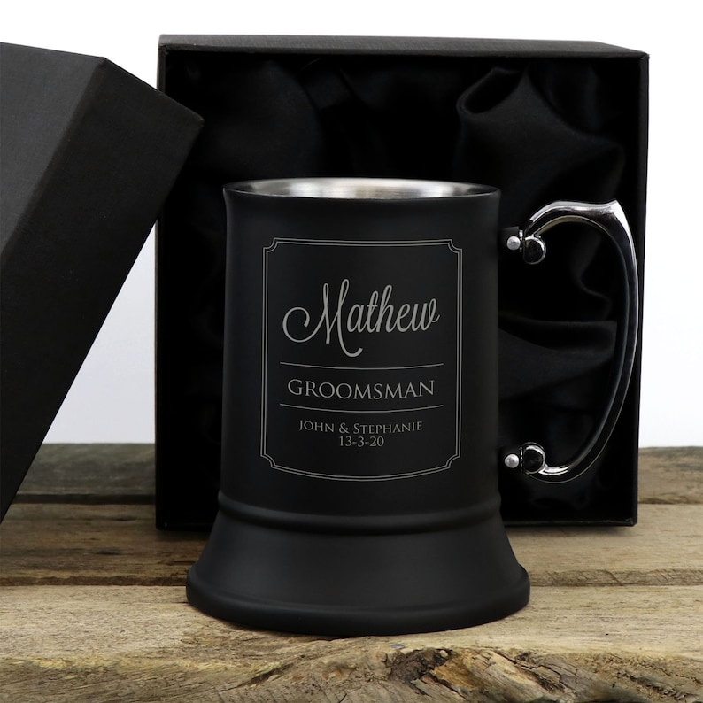Matte Black Beer Mug Engraved Stainless Steel Wedding Gift Etsy Australia