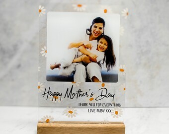 Personalised Acrylic Sign with Picture and Text with Oak Base- Personalised Mothers Day Gift Mum Grandma Nanna Mom