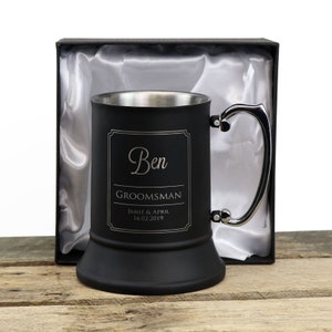 Matte Black Beer Mug Engraved Stainless Steel Wedding Gift Personalised Wedding Bomboniere Favor Gift Groomsman