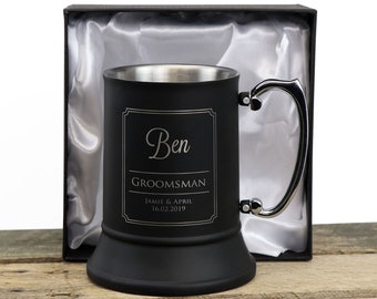 Matte Black Beer Mug Engraved Stainless Steel Wedding Gift Personalised Wedding Bomboniere Favor Gift Groomsman
