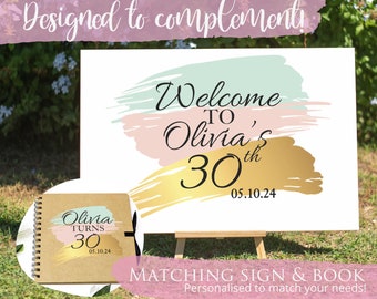 Personalised Birthday Sign and Black Guest Book Matching Set- Perfect for Birthday Parties