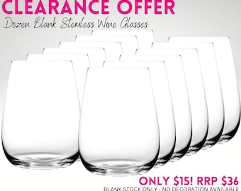 Dozen Blank 500ml Stemless Wine Glasses Reduced to Clear Bulk Glassware