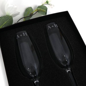 Engraved Double Champagne Glass Set Engagement Gift with Printed Gift Box image 2