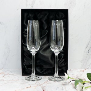 Engraved Double Champagne Glass Set Engagement Gift with Printed Gift Box image 4