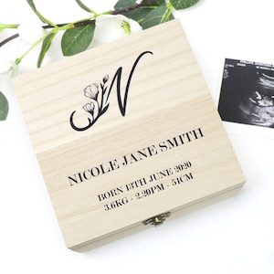 Personalised Printed Timber Baby Keepsake Box for Newborn Baby Gifts for New Mum and Dad image 1