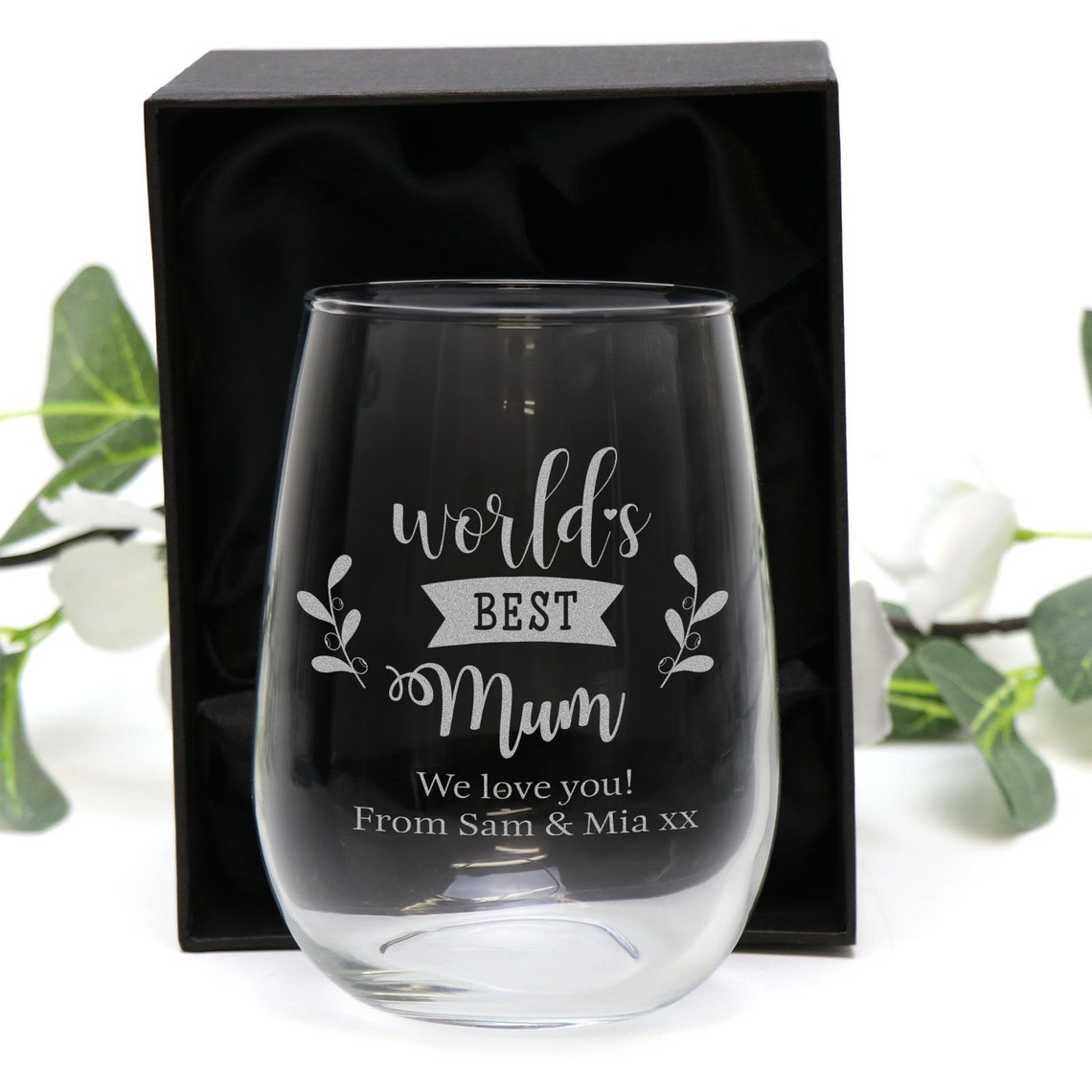 Personalised Stemless Wine Glass Mothers Day Gift Mum Nan