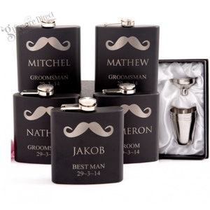 6oz Black Hip Flask Gift Set Engraved Stainless Groomsman Gift Bridal Party Gift Best Man Gift image 4