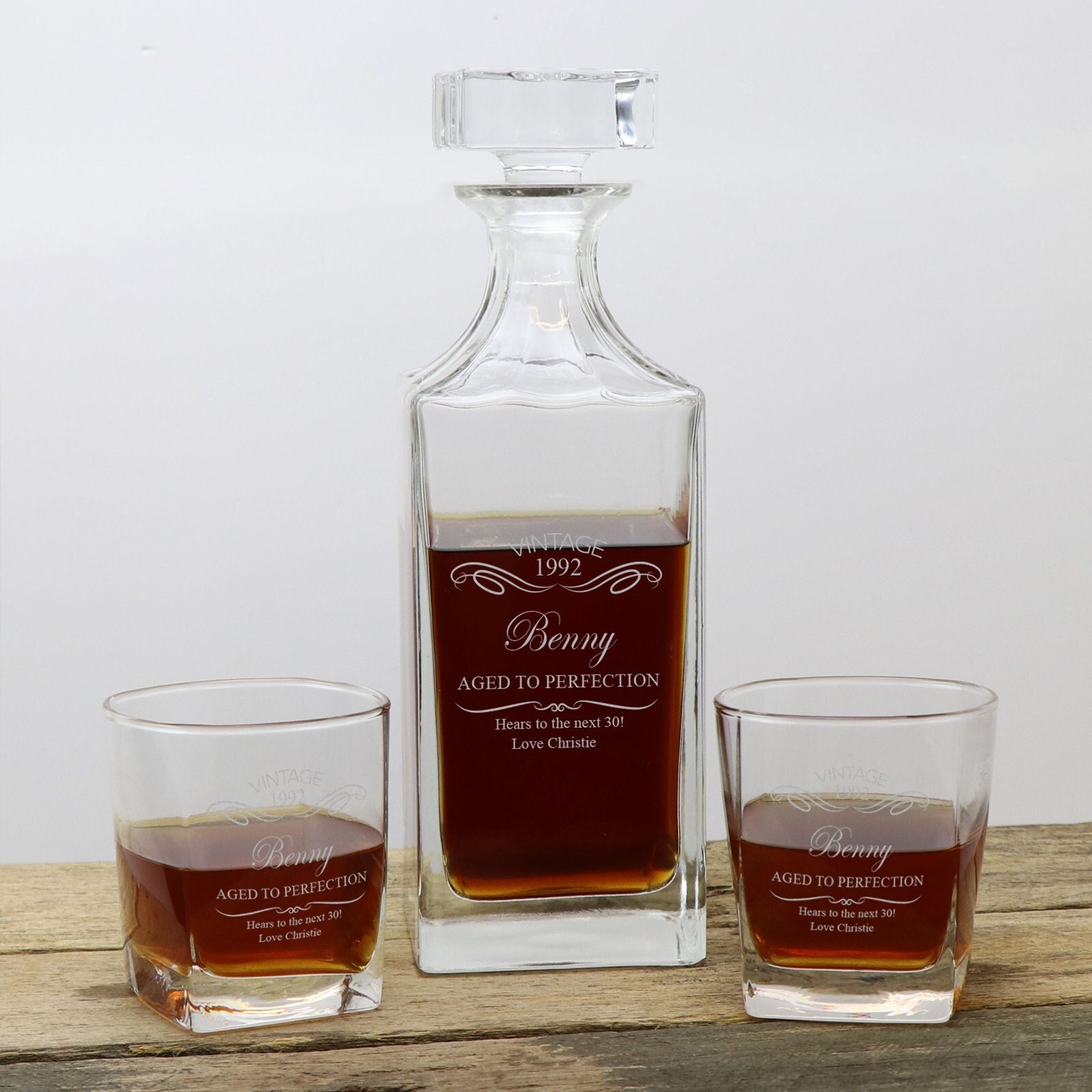 Engraved Whiskey Decanter Set With Two Whiskey Glasses Etsy Australia