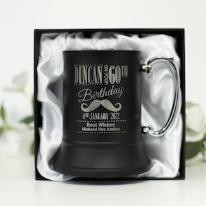 Engraved Matte Black Beer Mug Birthday Gift - Engraved Stainless Steel - Personalised