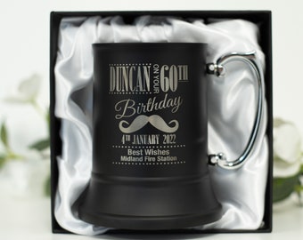 Engraved Matte Black Beer Mug Birthday Gift - Engraved Stainless Steel - Personalised