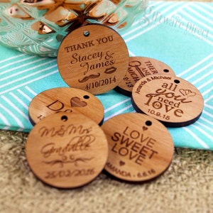 Engraved Round Wooden Gift Tag with Jute, QTY 25, 50, 75, 100, 150 + FREE SHIPPING