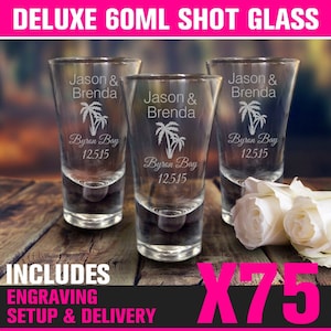 75 x 60ml Engraved Shot Glasses Wedding Favours Gift Shotties Personalised Etch
