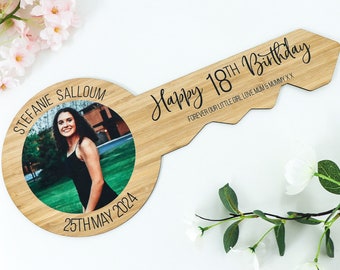 Personalised Photo Birthday Key Bamboo Sign Gift - Free Custom Artwork