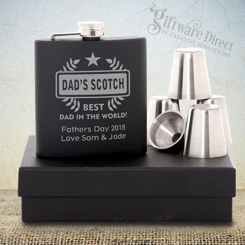 Engraved 6oz Matte Black Fathers Day Hip Flask Gift Set Etsy