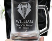 Engraved 500ml Beer Mug Gift Boxed Box Glass Wedding Personalised Groomsman Favor Best Man Present