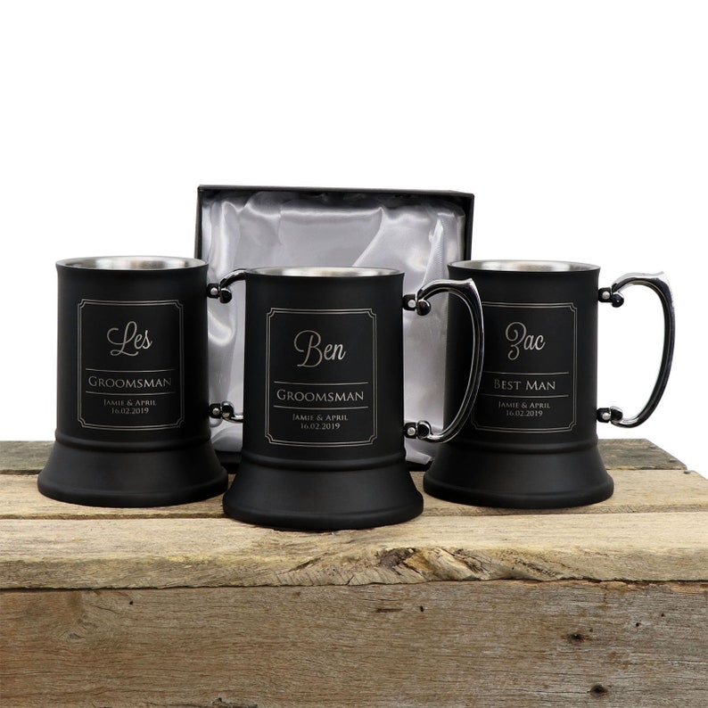 Matte Black Beer Mug Engraved Stainless Steel Wedding Gift Etsy