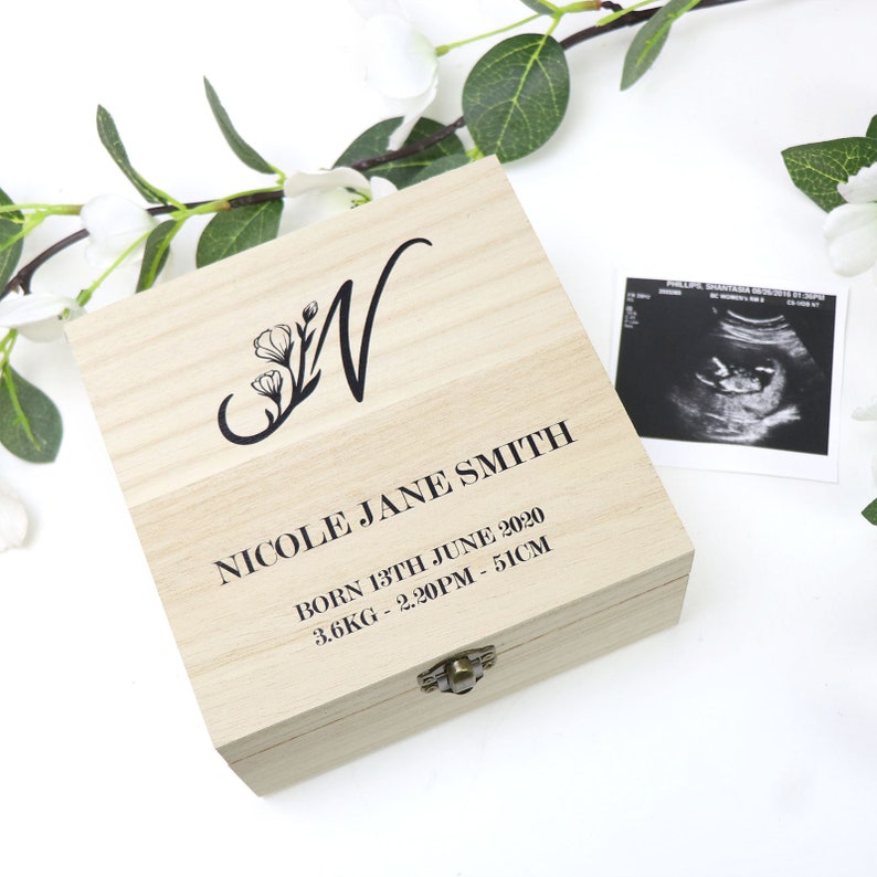 Personalised Printed Timber Baby Keepsake Box for Newborn Baby Gifts for New Mum and Dad image 2
