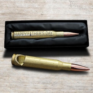 Engraved Fathers Day Bullet Bottle Opener 50 Caliber Gift