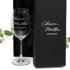 Personalised Engraved 350ml Wine Glass Wedding Bridesmaid Favour With Printed Gift Box Option