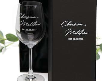 Personalised Engraved 350ml Wine Glass Wedding Bridesmaid Favour With Printed Gift Box Option