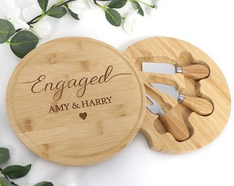 Engagement Wooden Cheese Board with Utensils Personalised