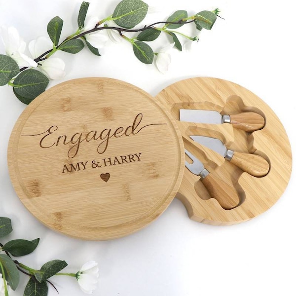 Engagement Wooden Cheese Board with Utensils Personalised
