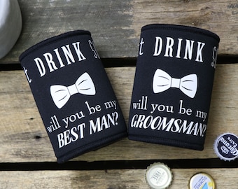 Stubby Holder Will you be my Groomsman or Best Man Design - Bridal Party Gifts - Groomsman and Best Man Gifts - Stubbies