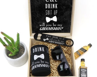 Will You Be My Groomsman Complete Gift Pack - Groomsman and Best Man Gifts - Presented in High Quality Timber Gift Box