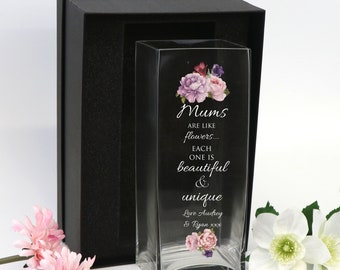 Personalised Printed Mothers Day Glass Vase Gift Mum Nan Grandma Wife