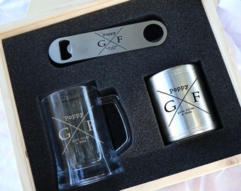 Personalised Deluxe Beer Lover Gift Pack - Stubby, Beer Mug, Bottle Opener In Engraved Timber Box