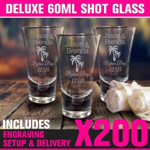 200x 60ml Engraved Deluxe Shot Glasses Bulk Wedding Favour Shotties Personalised
