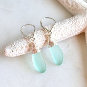 Sea foam sea glass earrings sterling silver earrings sea galss jewelry beach glass earrings with lever backs anniversary gift birthday gift