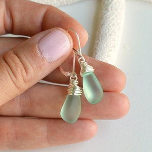 Sterling silver mint green sea glass earrings for women lever back hypoallergenic sea foam beach glass jewelry gift for her birthday mom sis