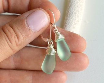 Sterling silver lever back sea foam sea glass earrings Cape Cod jewelry Cape Cod earrings beach glass jewelry gift for mom gift for sister