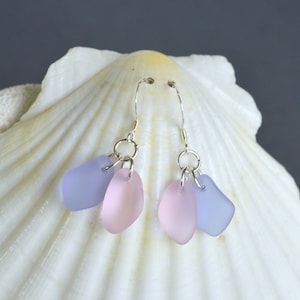 Pink & Lavender Sea Glass Earrings: Sterling Silver Lever Backs