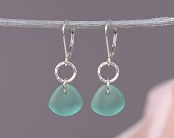 Sterling silver mint green sea glass earrings lever backs or hooks Hypoallergenic sea glass dangle earrings for women her birthday gift idea