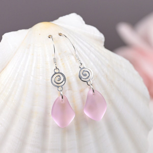 Pink sea glass earrings sterling silver dangle earrings with lever backs or hooks pink hypoallergenic earrings Birthday gift ideas for her