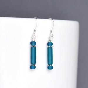 Sterling silver sea glass earrings • Handmade beach glass jewelry • Dark blue dangle earrings • Blue earrings with lever backs or hooks