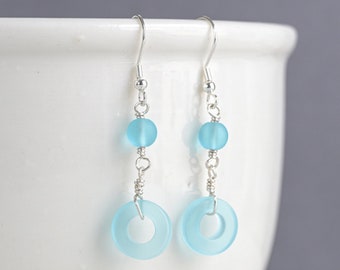 Light blue sea glass earrings for women Sterling silver earrings with lever backs dangle earrings for girls mother's day gift ideas for her