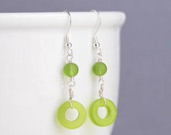 Green sea glass earrings light green dangle earrings for women beach glass jewelry gift for her sterling silver hypoallergenic ear wires