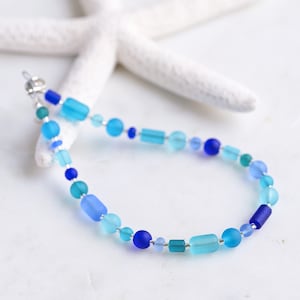 Blue anklet blue sea glass ankle bracelet for women beach glass anklet blue sea glass jewelry adjustable anklet seaglass sterling silver