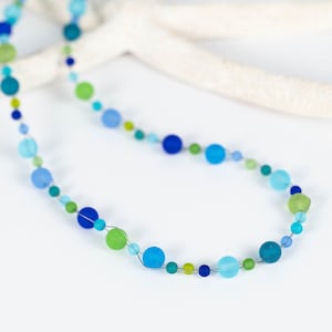 Blue and green sea glass necklace for women • Blue beach glass jewelry • Mother&#39;s day gift ideas for wife Valentine&#39;s day • Multi strand