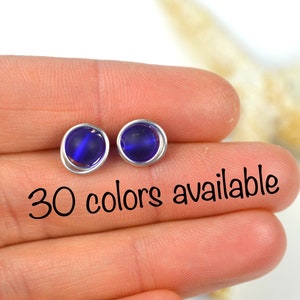 Sea glass studs sterling silver earrings post earrings cobalt blue sea glass jewelry beach glass small studs handmade on Cape cod gift ideas