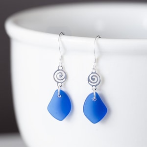 Dark blue sea glass earrings danlge earrings seaglass earrings seaglass jewelry sea glass jewelry handmade jewelry beach glass gifts