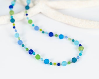 Blue and green sea glass necklace for women • Blue beach glass jewelry • Mother's day gift ideas for wife Valentine's day • Multi strand