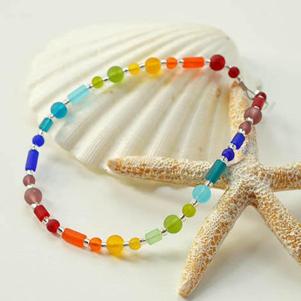 Rainbow bracelet sea glass bracelet rainbow jewelry sterling adjustable bracelet gift for mom summer bracelet beach glass jewelry sister sis