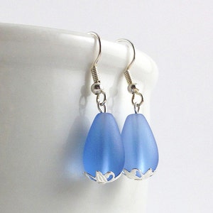 Blue sea glass earrings blue earrings blue seaglass earrings sea glass jewelry handmade earrings handmade jewelry frosted glass beach glass