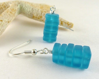 Blue sea glass earrings aqua blue sea glass jewelry frosted glass earrings stacked earrings stacked jewelry handmade jewelry for women gifts